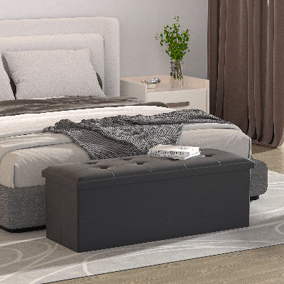 Roseau 43" Folding Storage Ottoman Bench, PU Leather Footrest Footstool Stool with Foam Padded Seat by Ebern Designs