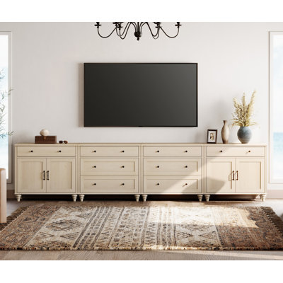 TV Stand For Tvs Up To 105 Inch, Wood TV Console Table For 65-100 Inch TV, Entertainment Center With Door & Drawer, Light Oak