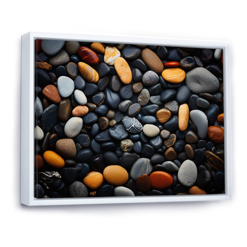 Motif de plage rocheuse III sur toile, Cadre flottant blanc, H 34 po x l 44 po
