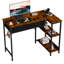 Bureau en forme de L avec prise de courant - 3 tablettes de rangement à 3 niveaux, 2 tiroirs, crochet pour casque d'écoute - table de station de charge pour bureau à domicile ou bureau - couleur bois