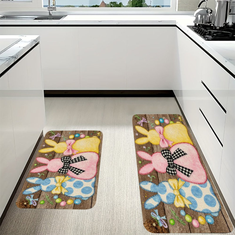 Ensemble de 2 lapins pastel avec nœuds, tapis de cuisine