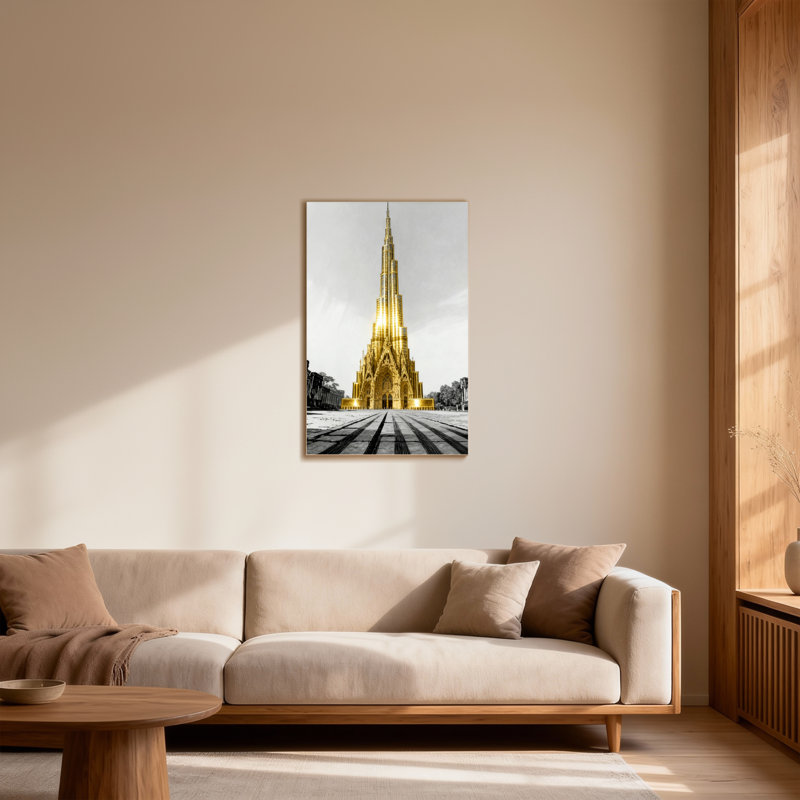 Scenic & Cityscapes, cathédrale dorée sur fond noir et blanc, H 36 po x l 24 po