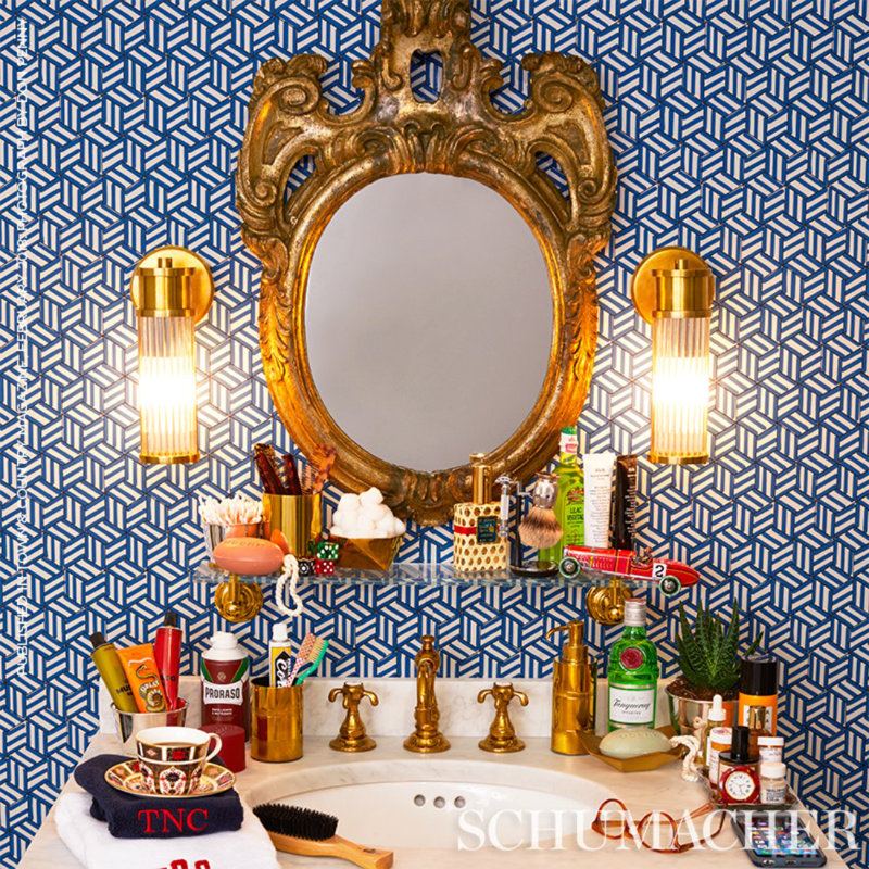 Schumacher x Miles Redd Tumbling Blocks Wallpaper, Greige