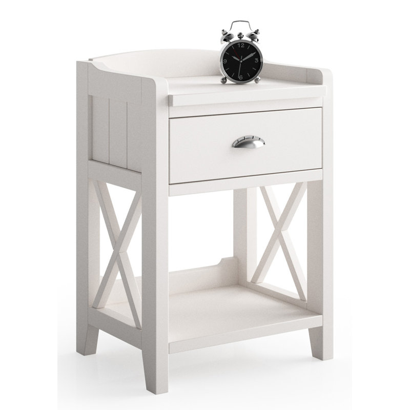48cm W Solid + Manufactured Wood Bedside Table, Distressed White