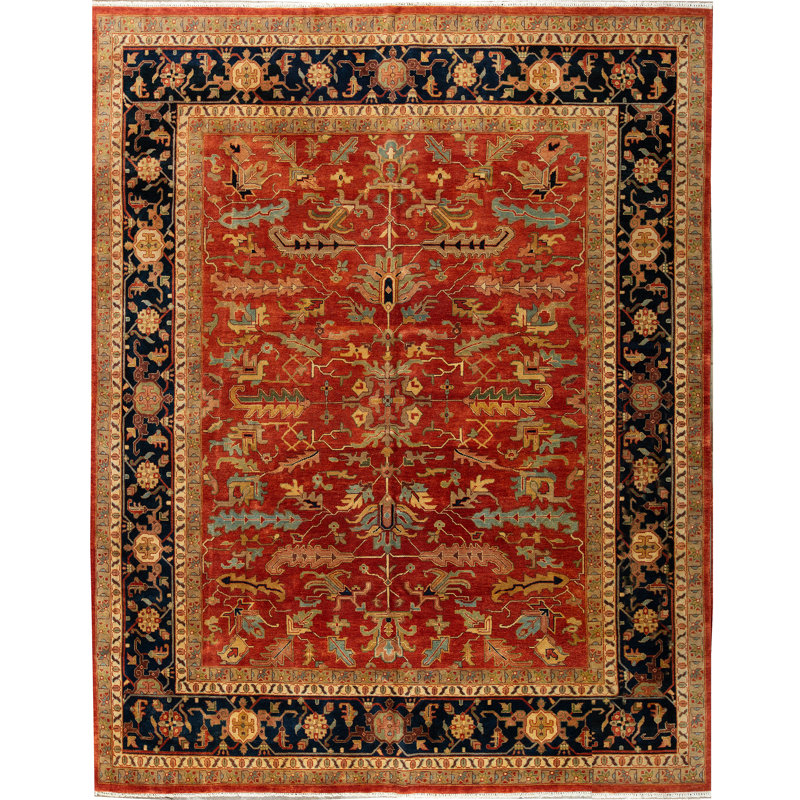Tapis rouille et bleu noué à la main de haute qualité
