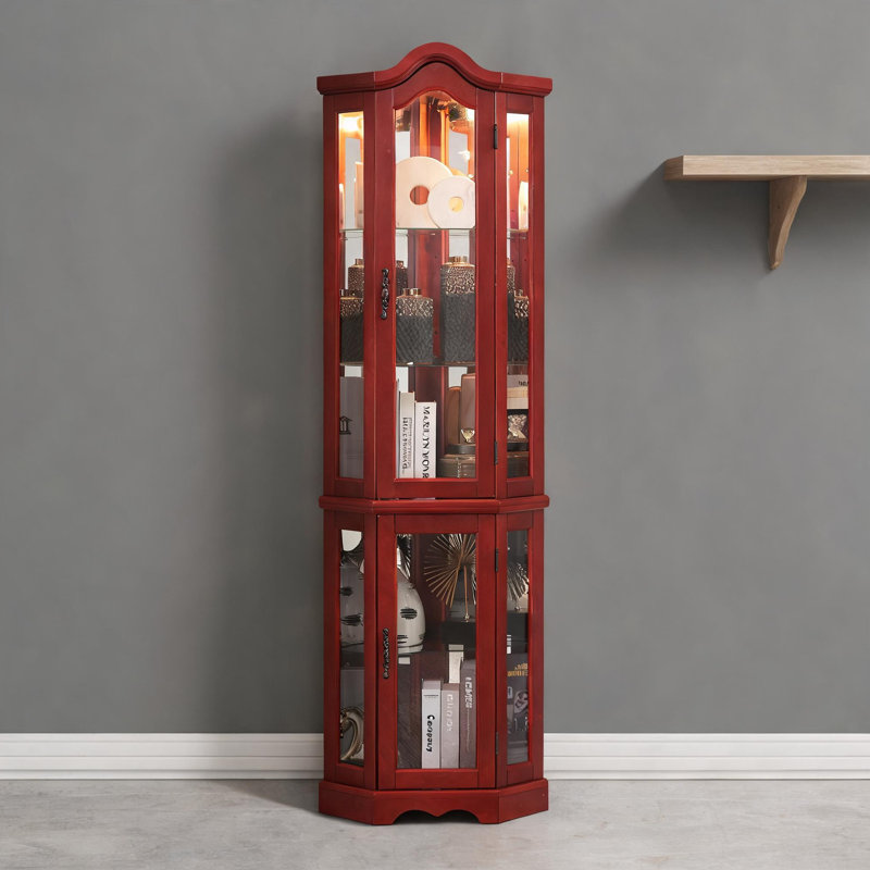 Vitrine de coin lumineuse de 70 pouces de hauteur pour salon et chambre à coucher avec tablettes en verre trempé