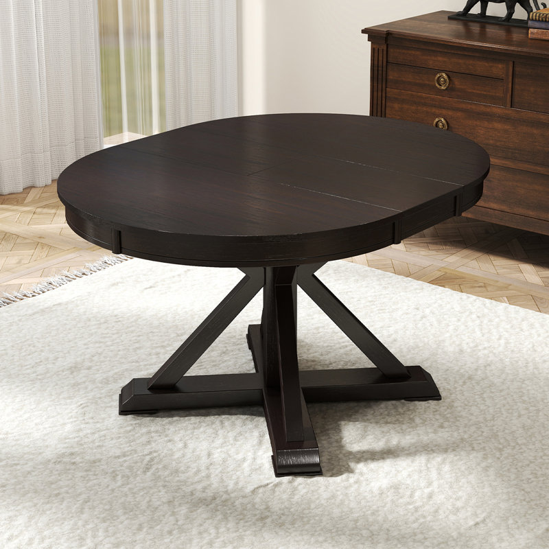 Table de salle à manger ronde et ovale extensible, Brun