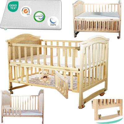 Baby Crib Cunas Para Bebes 6-in-1 Convertible Mini with Memory Foam Mattress(38" by24") Foldable Storage, Natural