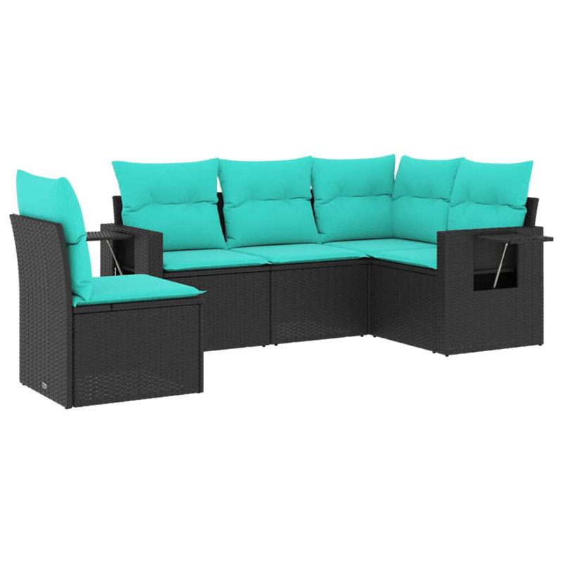  Ensemble de canapé de patio 5 pièces avec coussins en rotin de polyester noir