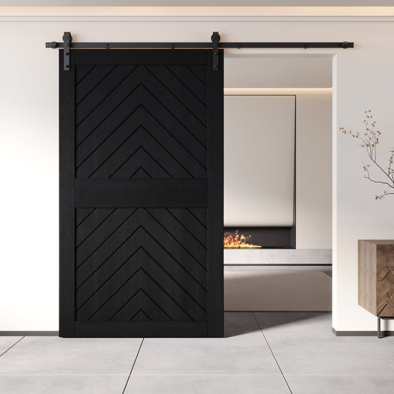 Porte de grange en bois de pin 4-en-1 à finition noire et non assemblée 42 po x 84 po Homacer Homacer (usage intérieur seulement) Homacer