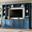 Meuble télé moderne bleu avec pont pour téléviseur de 75 po, tablettes réglables tout-en-un, unité de divertissement mural-131498372