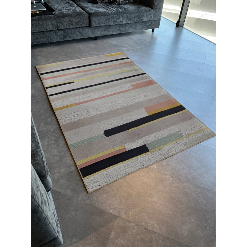 Gray-Beige Themed Stripe Line Patterned Modern Decorative Rug, Rectangle 4'11" x 7'7"