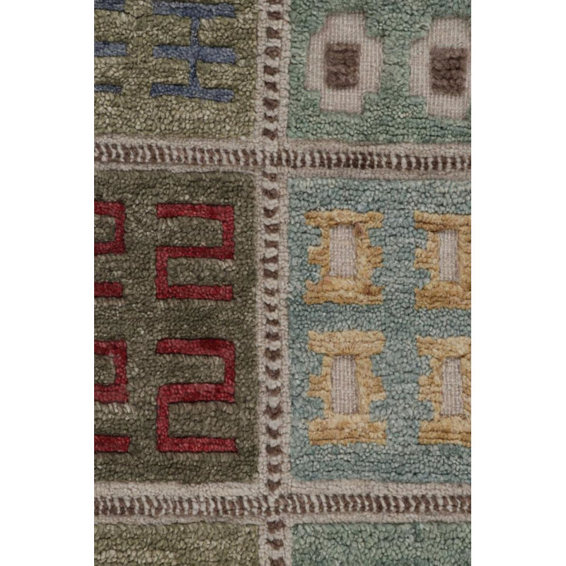 Rug & Kilim’S Scandinavian Rug In Blue And Green With Geometric Patterns, Rectangle 10' x 14'