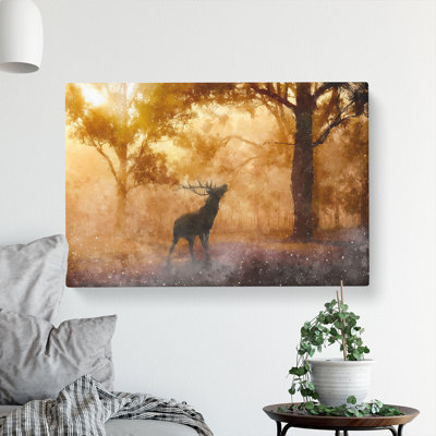 Deer Stag in an Autumn Forest - Wrapped Canvas