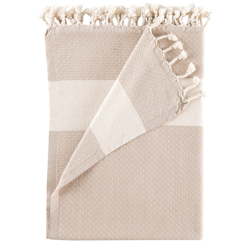 Paquet de 2 serviettes de plage turques 100% coton Peshtemal, Beige