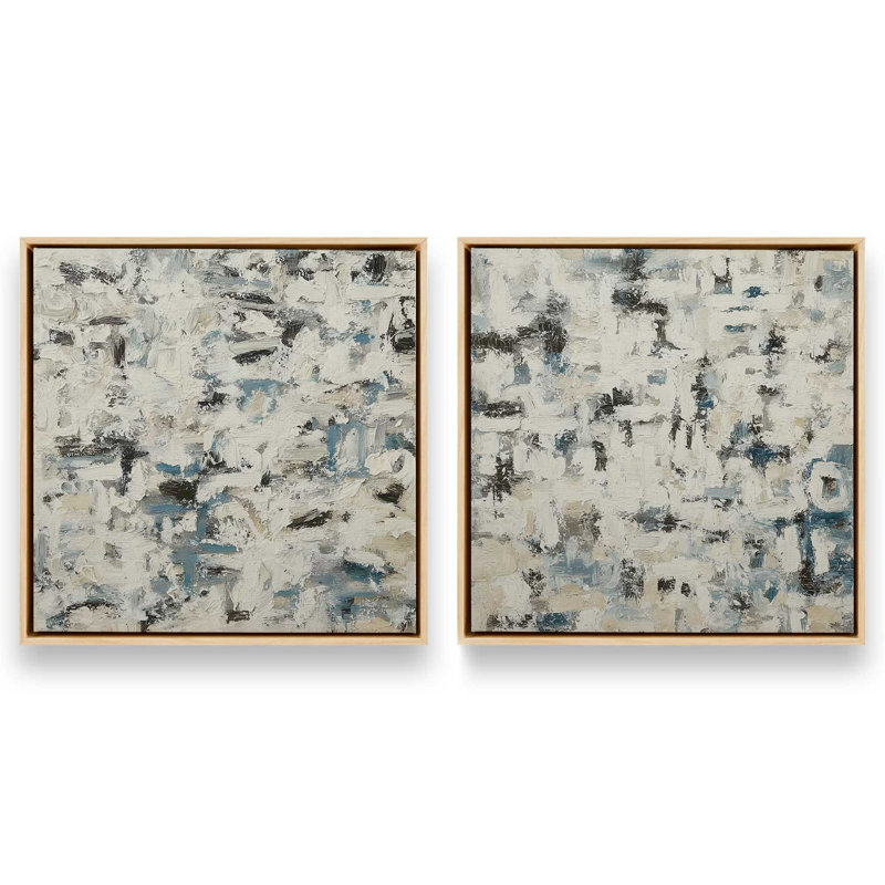 Ensemble de 2 imprimés Whispered Layers, 12 po x 12 po, Cadre flottant en érable américain