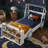 85.6" Twin Size Race Car Bed with Front Storage Shelves - Blue & White Kids Platform Bed Frame - Low Profile Wood Car Bed with Protective Side Panels-1820327093