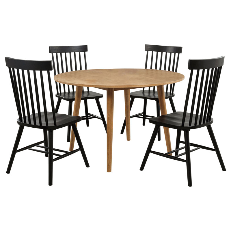Andrews 5-piece Round Dining Table Set Light Ash and Black, Black