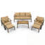 Ensemble de patio extérieur 6 pièces avec canapé 3 places, 2 fauteuils, 2 repose-pieds et café en bois-1358237286