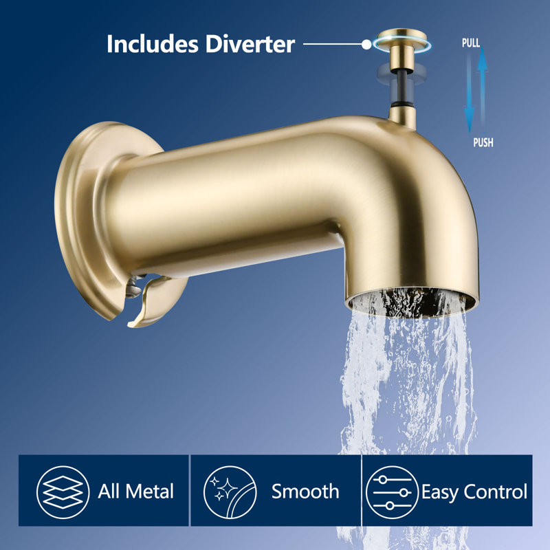 Wall Mounted Tub Spout with Diverter, Brushed Gold
