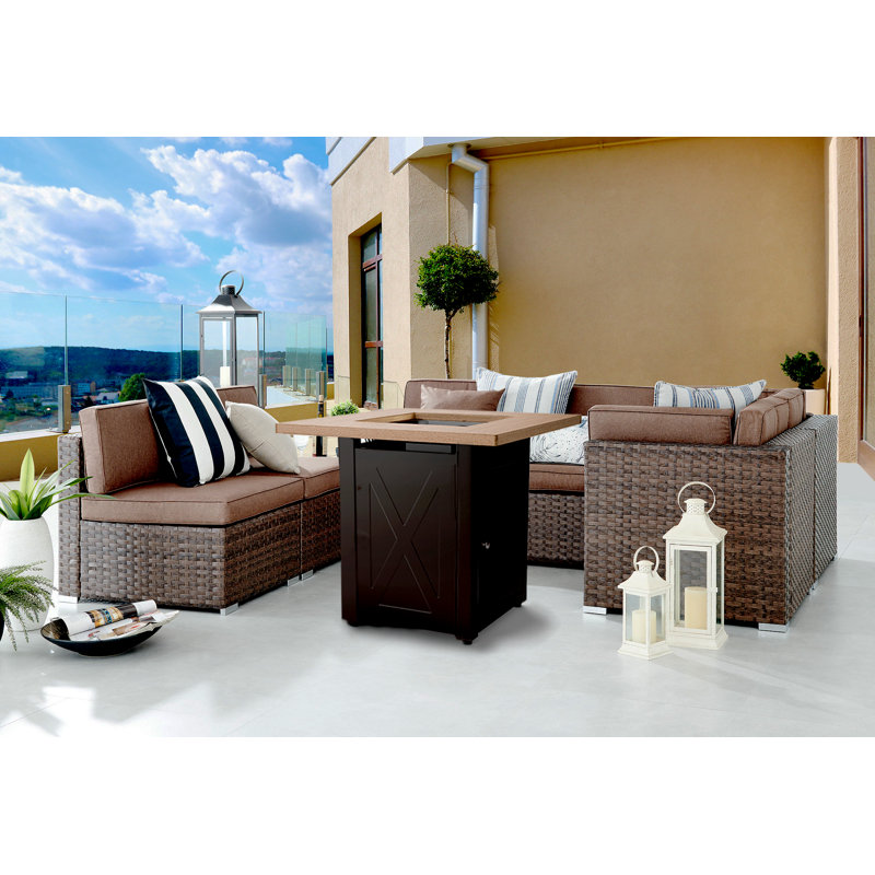 Yellow Wood Mocha X Square Propane Fire Pit Table