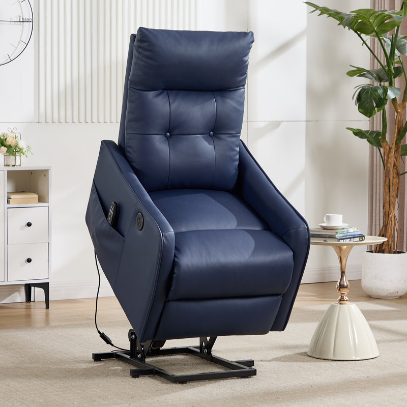 25" W Power Lift Chair Recliners Infinite Position With Heat And 8 Point Massage (set Of 2), Blue