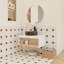 Meuble-lavabo flottant de 30 po avec lavabo vasque en veine de marbre noir, meuble-lavabo mural avec tablette ouverte avec finition en bois