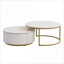 Blanc moderne et rond Table basse dorée avec tiroir, conception gigogne peu encombrante pour le salon