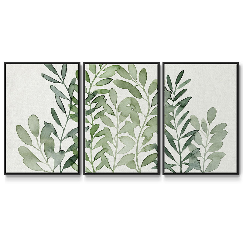 " Foraged Greens II " 3 - Pieces, Black, 24" H x 48" W x 2" D