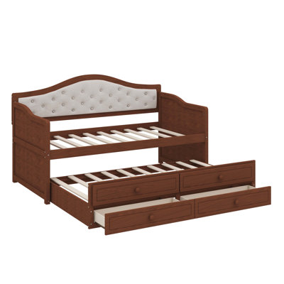 Twin Size Daybed With Trundle For Living Room, Featuring 2 Storage Drawers And Upholstered Button-Tufted Backrest Sofa Bed