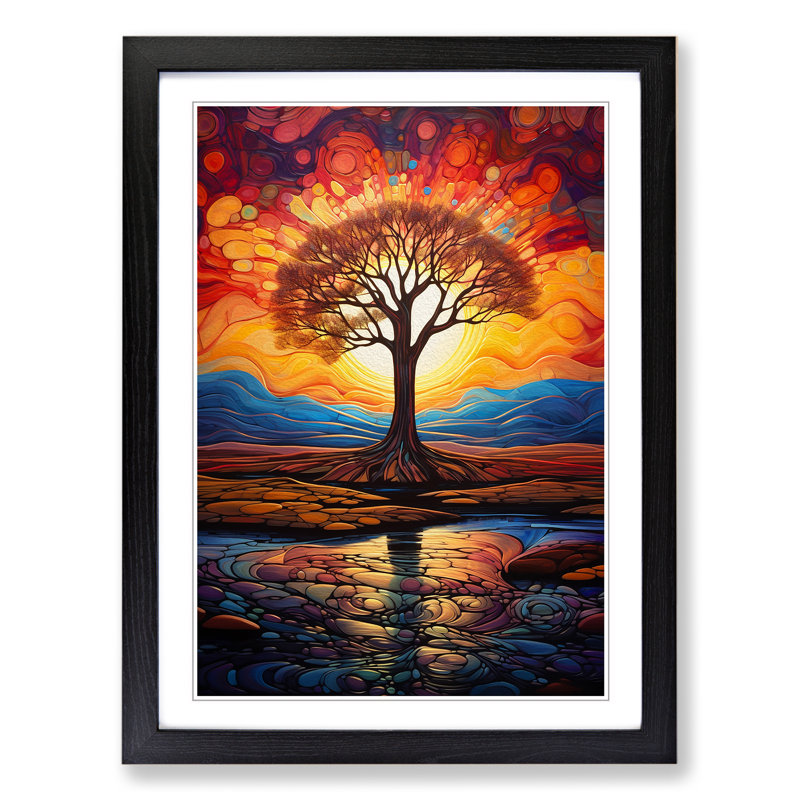 XYZ-FRM-V1223-4036 Landscape Abstract - Single Picture Frame Print on Wood, 34cm H x 25cm W x 2cm D, Black