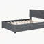Full Size Upholstered Platform Bed with Brick Pattern Headboard and Twin Size Trundle, Linen Fabric, Grey-2058573589