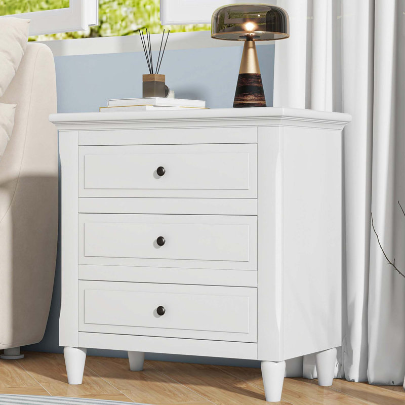Armoire de chevet avec trois tiroirs robustes, Blanc