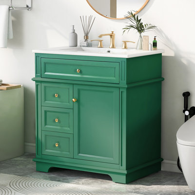 Meuble-lavabo de 30 po avec lavabo, un tiroir basculant, trois tiroirs, tablette de porte, porte à fermeture douce