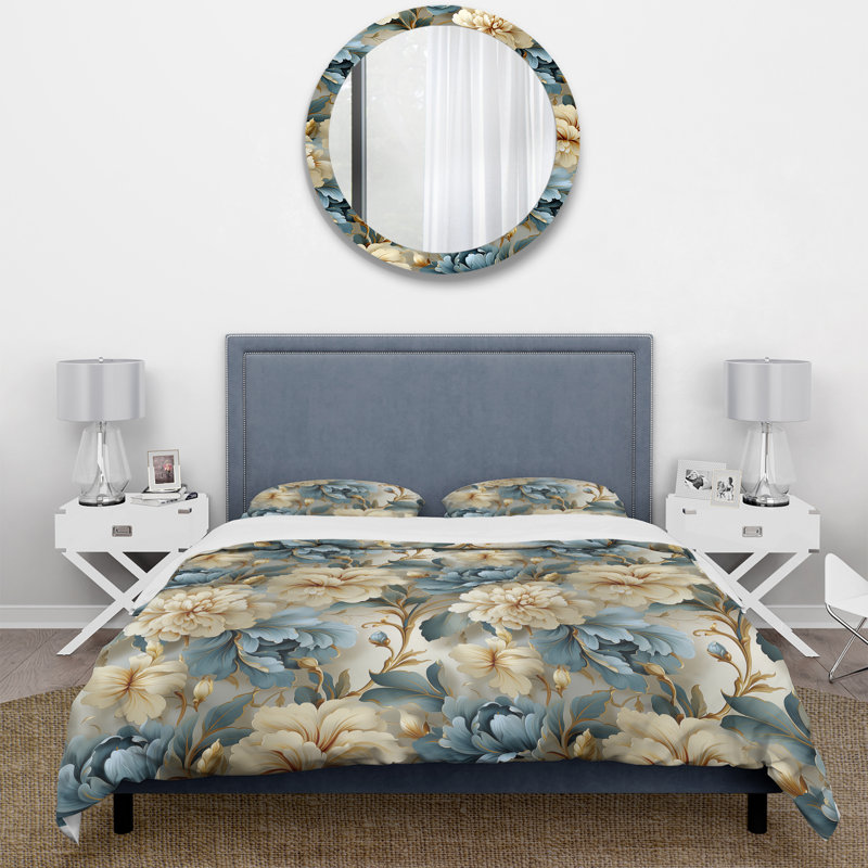 Ensemble de housse de couette damassé blanche et bleue, Housse de couette pour très grand lit et 2 très