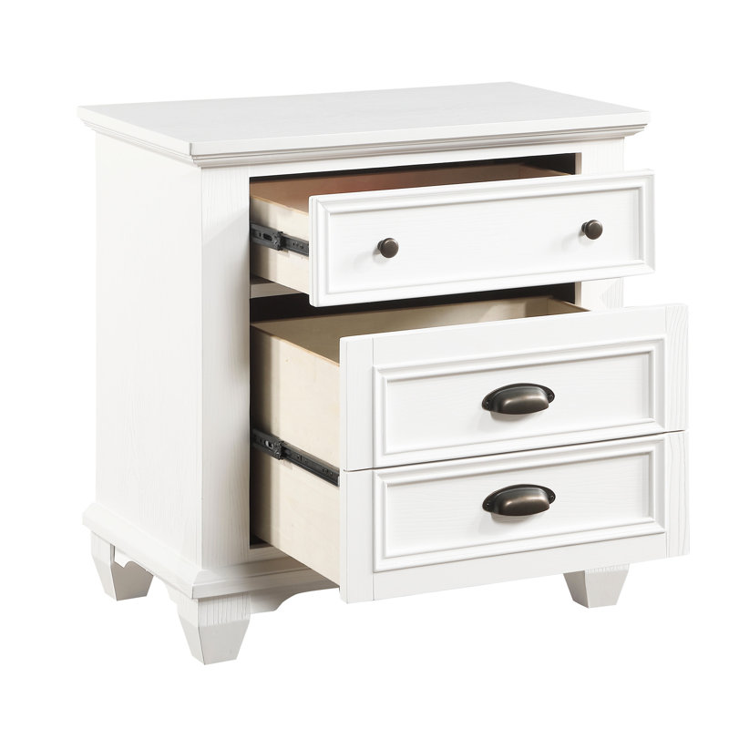 Table de chevet blanche avec 2 tiroirs pour la chambre à coucher - Fabrication en bois massif traditionnelle pour le rangement