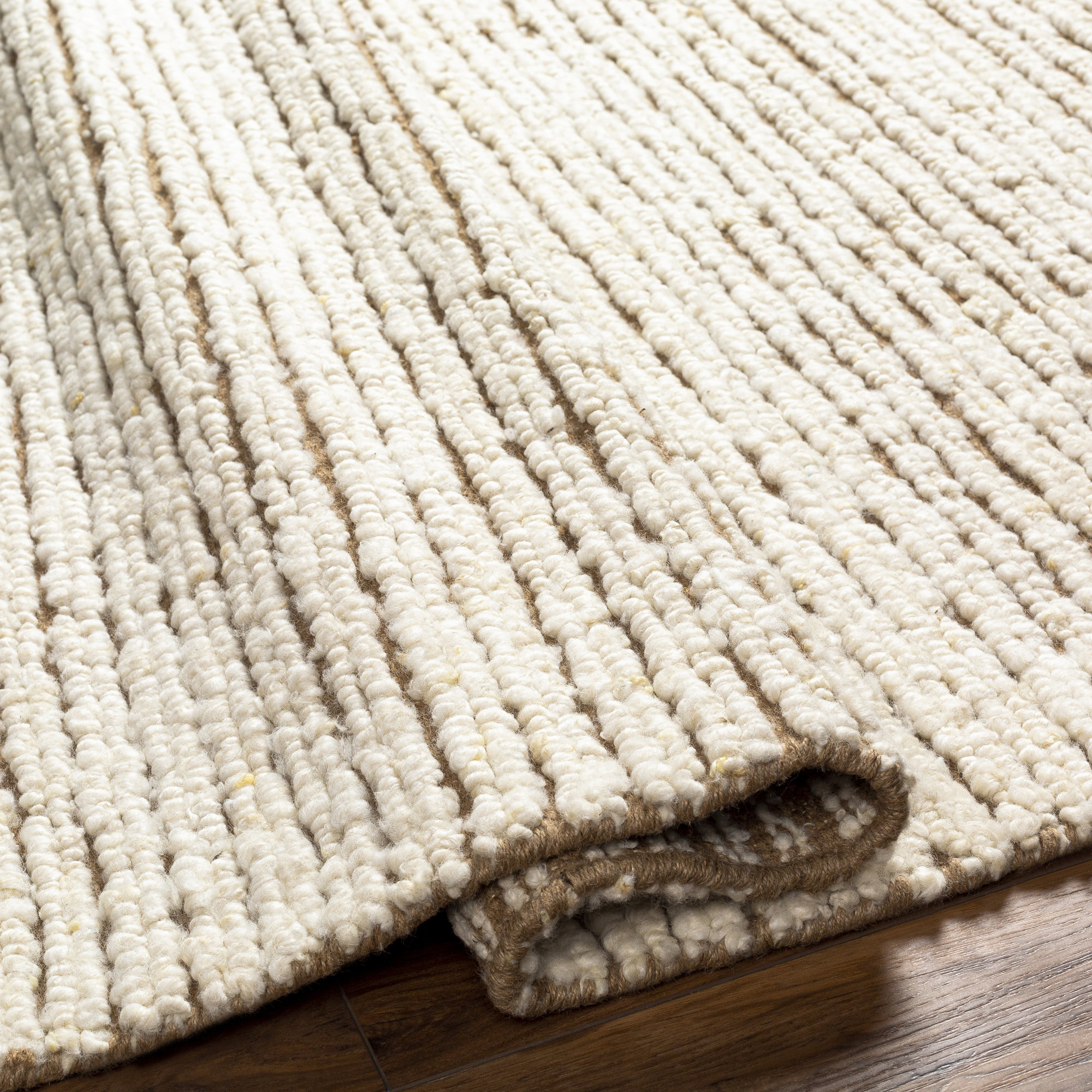 Gillian Striped Handmade Area Rug in Cream/Camel, Rectangle 2' x 3'