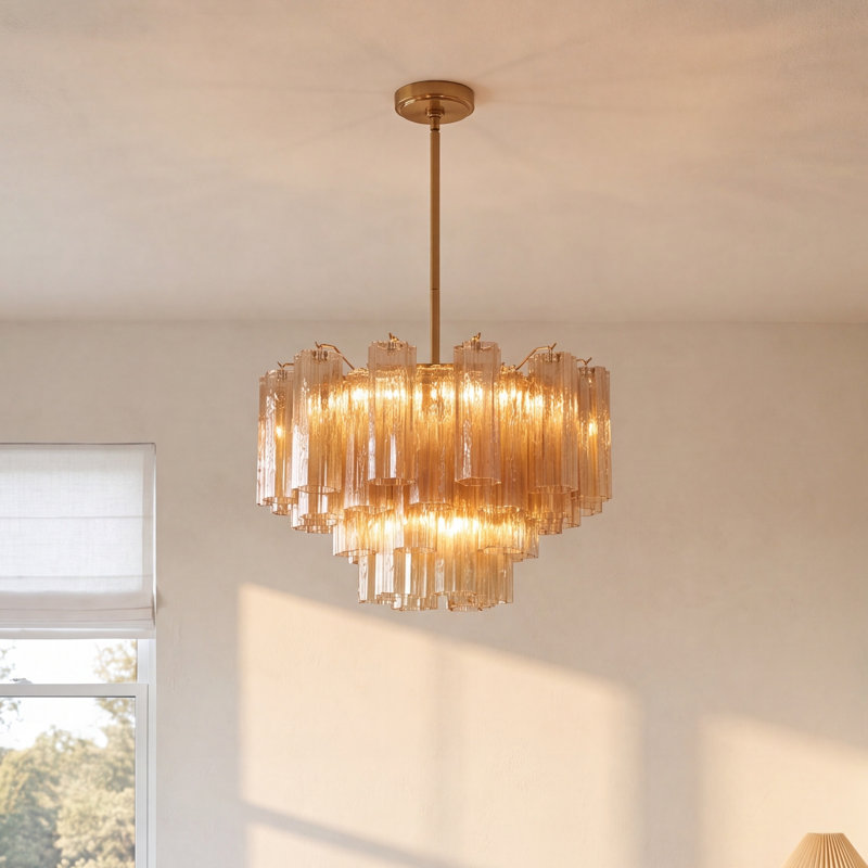 Arras 9-Light Chandelier, Aged Brass, Yellow, 14.25" H x 22" W x 22" D