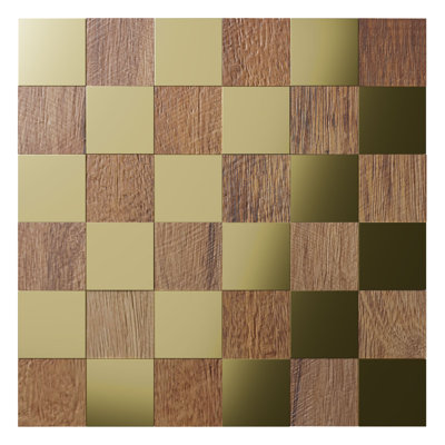 11 7/8"W x 11 7/8"H x 1/2"P Laguna Wood Mosaic Wall Tile, Old Boat Wood