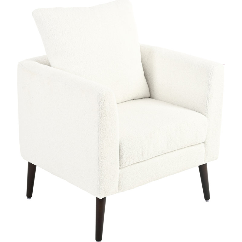 Fauteuil d'appoint en tissu pour les salles d'attente, blanc avec des pieds en bois, un coussin de taille moderne et une finition brune