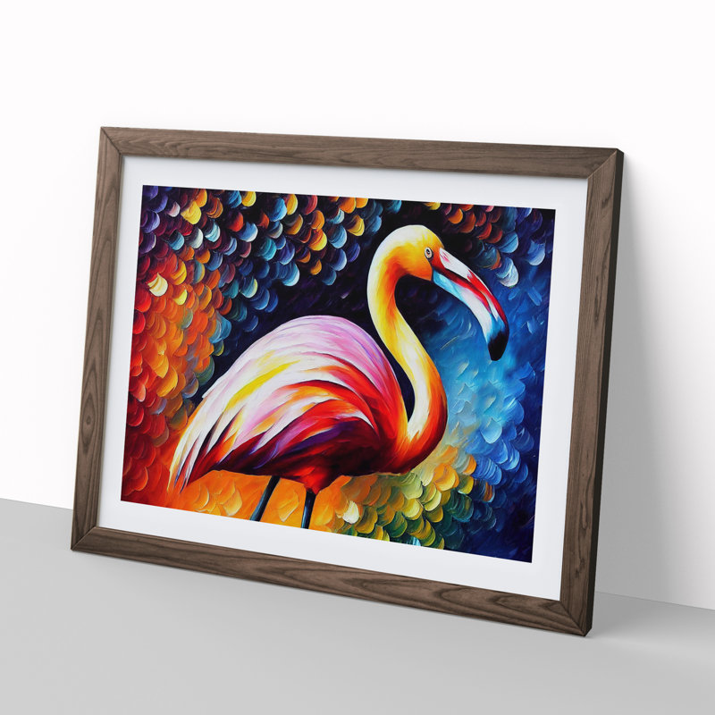 Flamingo - Single Picture Frame Print, 46cm H x 64cm W x 2cm D, Walnut