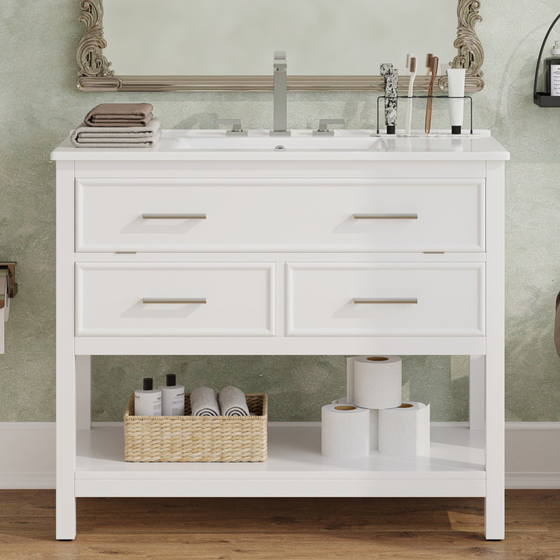 36'' Single Bathroom Vanity With Ceramic Sink, White