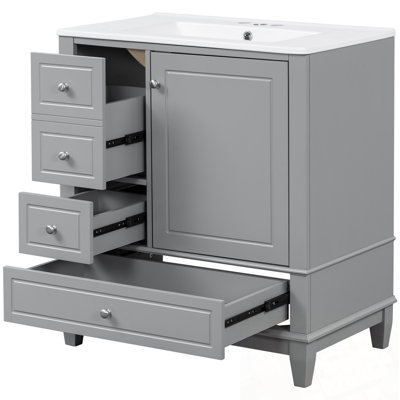 Bathroom Vanity with Sink, door Shelf and Three Drawers