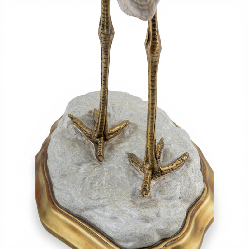 Luxury Porcelain Heron Sculpture with Bronze Rim Base