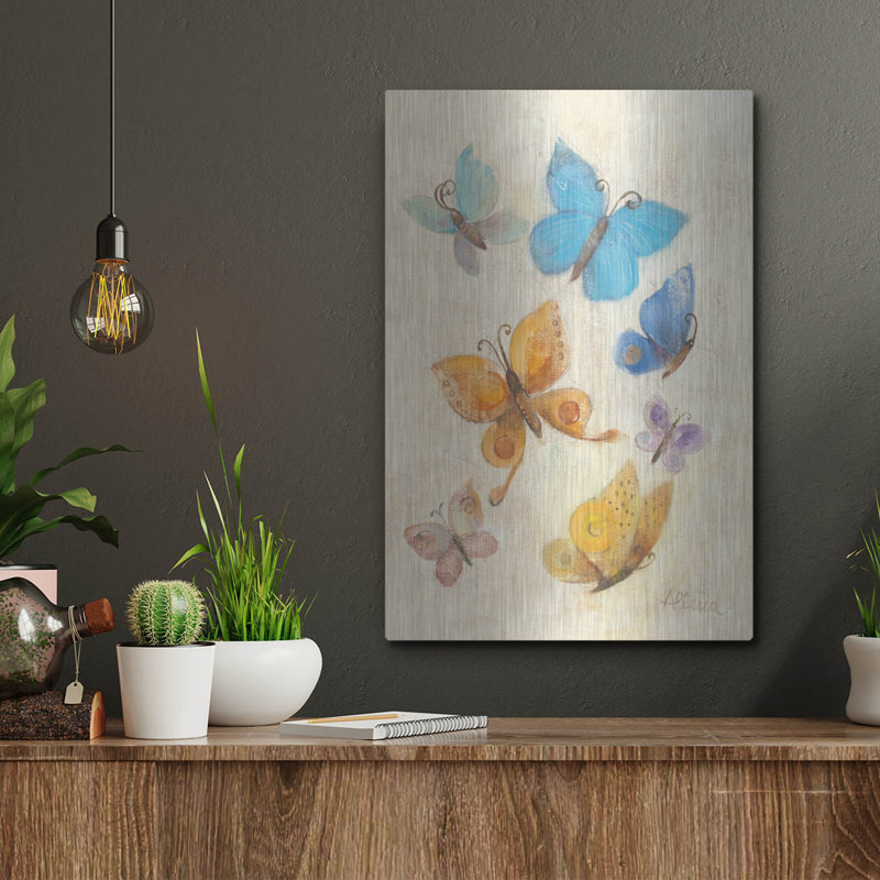 Art mural en métal luxueux «Butterflies» par Albena Hristova, 12 po x 16 po