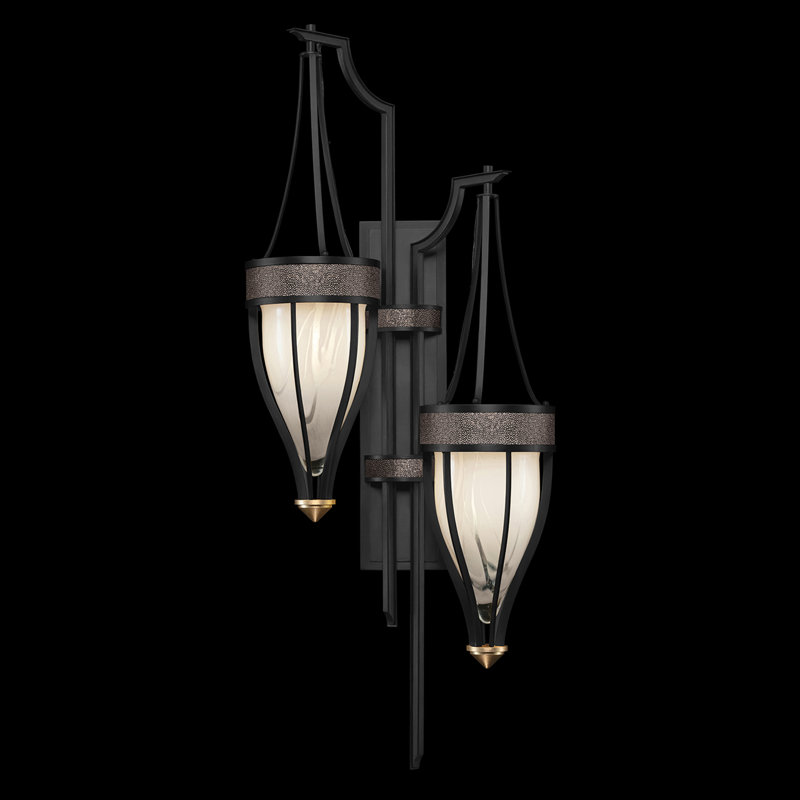 Mirage Armed Sconce, Matte Black/Brass, Pebble