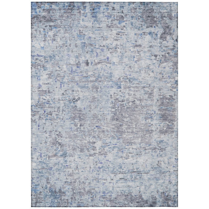 Sky Blue Flat Woven Synthetic Washable 5' x 7' Rug
