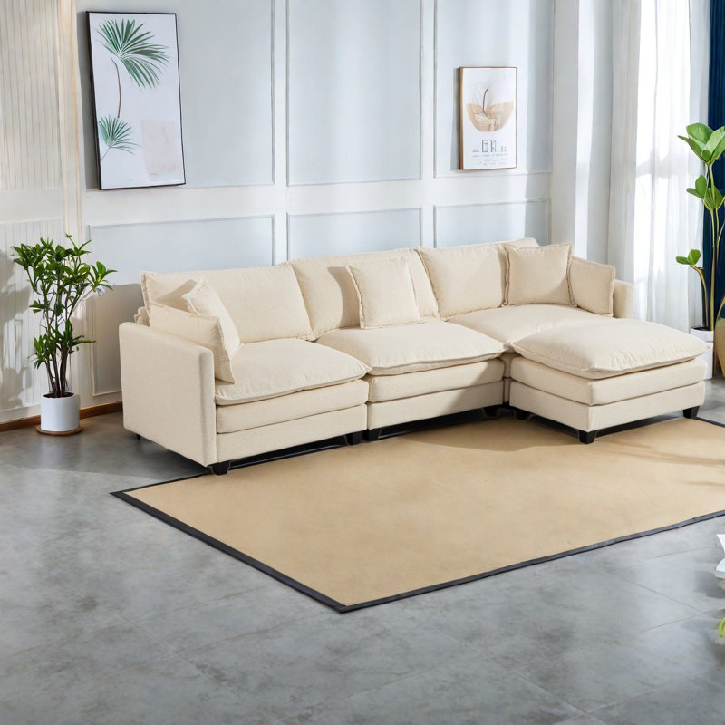 Canapés modernes spacieux, revêtement en chenille avec repose-pieds pour la maison