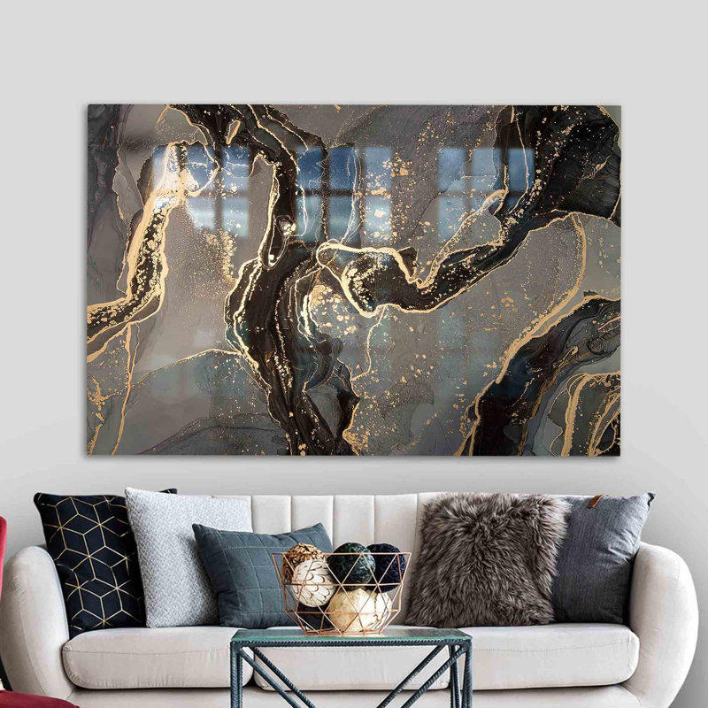 Art mural moderne en marbre gris scintillant avec impression en verre, idéal pour rehausser tout décor avec son style et son charme uniques | Rectangle