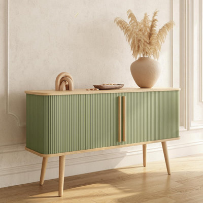 Armoire 53 po avec portes et tablettes - crédence, console média moderne avec rangement, buffet d'appoint pour le salon, le bureau, l'entrée et la chambre à coucher (chêne)